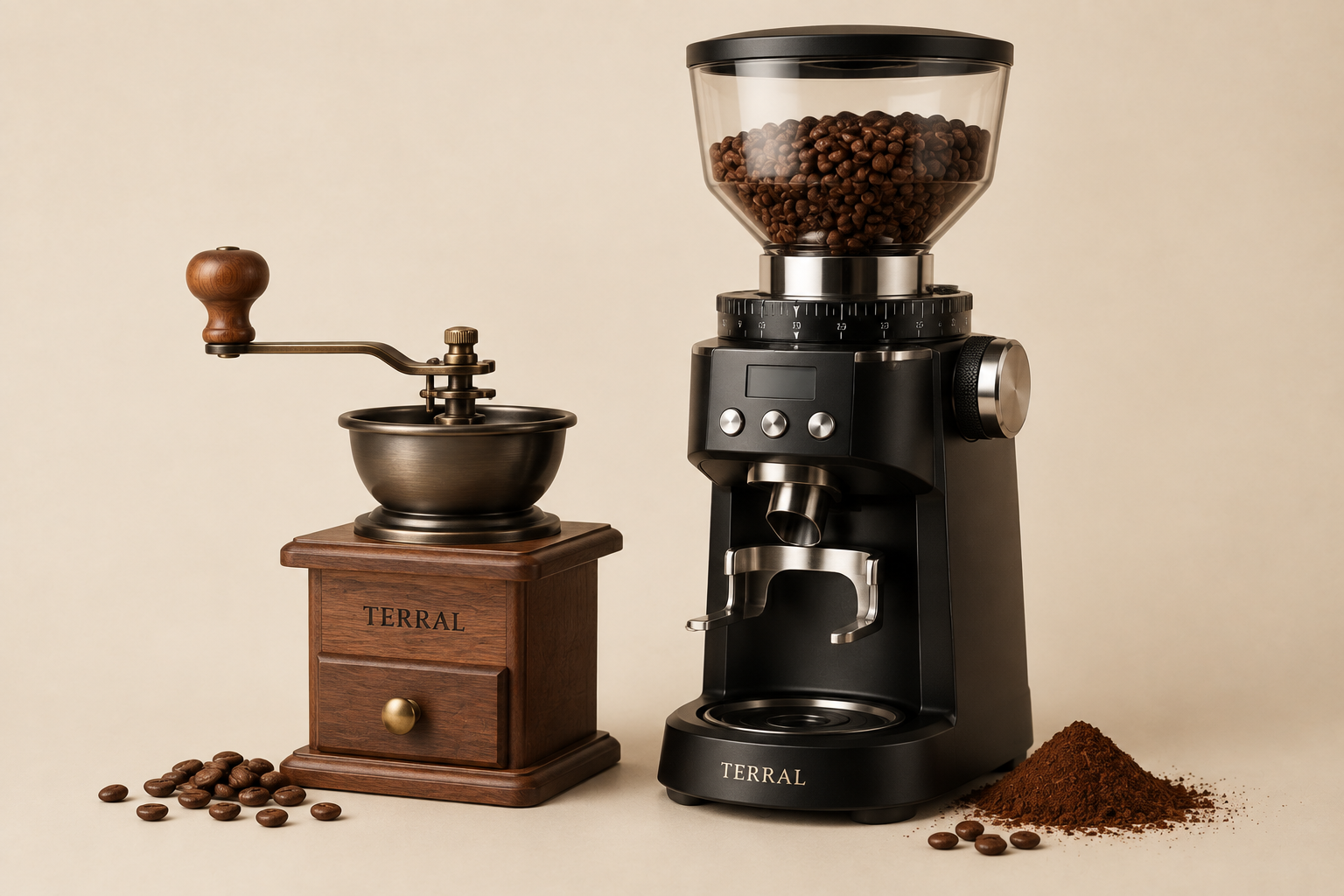 Einfache Kaffeemühle und Profi-Equipment