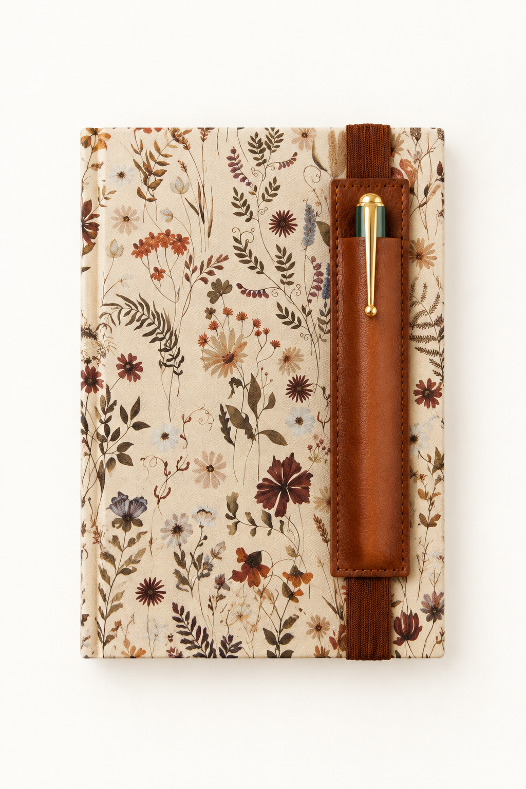 Leder Stifthalter am floralen Notizbuch